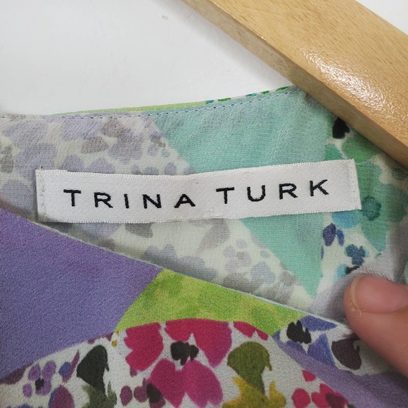 Trina Turk silk tank top colorful geometric floral pattern small - Picture 3 of 5